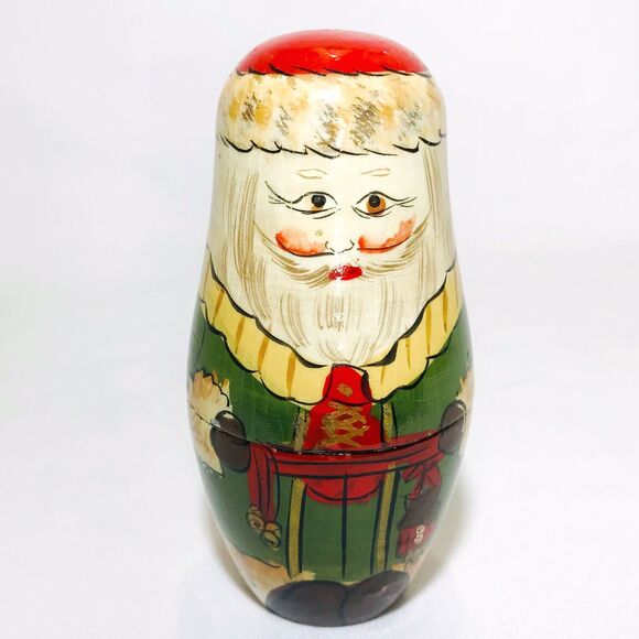Santa Claus Matryoshka Single Nesting Doll Wooden Christmas Decor 4.25” Tall - Picture 1 of 7
